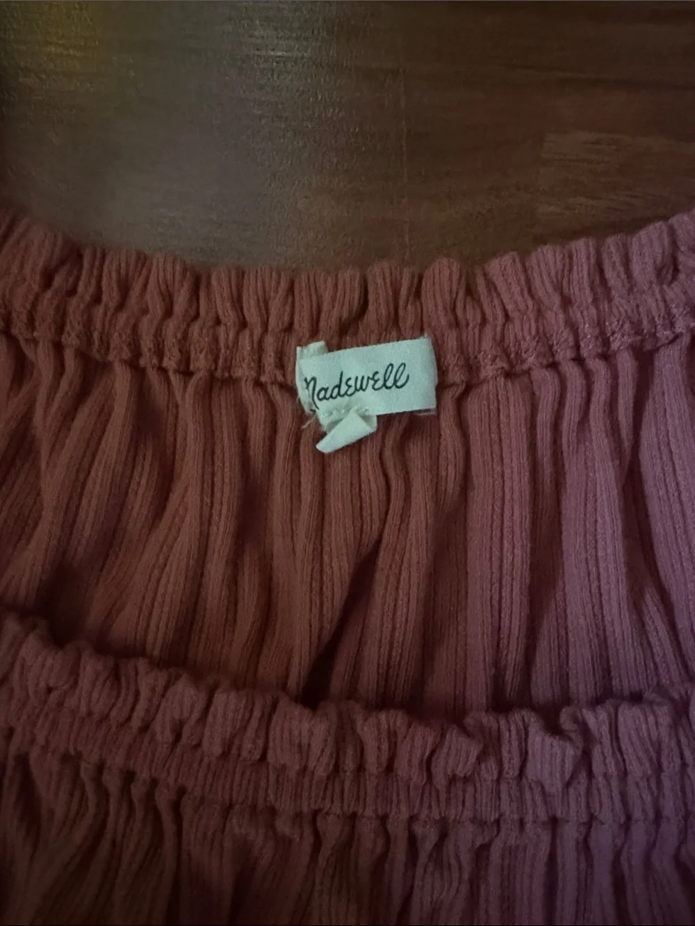 Madewell Dusty Rose Smocked Off-Shoulder Puff Sleeve Top